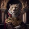 Realistic lifelike cheetah in renaissance regal medieval noble royal outfits, commercial, editorial advertisement