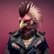 Realistic lifelike chicken hen in punk rock rockstar leather outfits, surreal surrealism, Generative AI