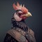 Realistic lifelike chicken hen in punk rock rockstar leather outfits, surreal surrealism. generative ai