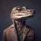 Realistic lifelike crocodile alligator in dapper high end luxury formal suit and shirt