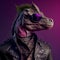 Realistic lifelike dinosaur in punk rock rockstar leather outfits, surreal surrealism, Generative AI