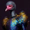 Realistic lifelike dodo bird in disco neon glitter bright outfits, surreal surrealism, Generative AI