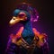 Realistic lifelike dodo bird fluorescent electric highlighters ultra-bright neon outfits, commercial, editorial. Generative AI