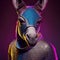 Realistic lifelike donkey in disco neon glitter bright outfits, surreal surrealism, Generative AI