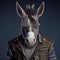 Realistic lifelike donkey in punk rock rockstar leather outfits, surreal surrealism. Generative AI