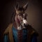 Realistic lifelike donkey in renaissance regal medieval noble royal outfits, commercial, editorial advertisement