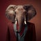 Realistic lifelike elephant in dapper high end luxury formal suit and shirt, commercial, editorial advertisement