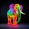 Realistic lifelike elephant mammoth in fluorescent electric highlighters ultra-bright neon outfits