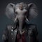 Realistic lifelike elephant in punk rock rockstar leather outfits, surreal surrealism, Generative AI