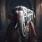 Realistic lifelike elephant in renaissance regal medieval noble royal outfits, commercial, editorial advertisement