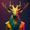 Realistic lifelike elk in fluorescent electric highlighters ultra-bright neon outfits, commercial, editorial advertisement