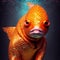 Realistic lifelike goldfish fish in disco neon glitter bright outfits, surreal surrealism, Generative AI