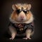 Realistic lifelike hamster in punk rock rockstar leather outfits, surreal surrealism. generative ai