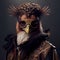 Realistic lifelike hawk bird in punk rock rockstar leather outfits, surreal surrealism. Generative AI