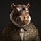 Realistic lifelike hippo hippopotamus in renaissance regal medieval noble royal outfits, commercial