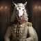 Realistic lifelike horse in renaissance regal medieval noble royal outfits,. 18th-century historical. Generative AI