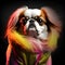 Realistic lifelike Japanese Chin dog puppy in fluorescent electric highlighters ultra-bright neon outfits