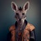 Realistic lifelike kangaroo in punk rock rockstar leather outfits, surreal surrealism. generative ai