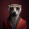 Realistic lifelike meerkat in dapper high end luxury formal suit and shirt, commercial, editorial advertisement