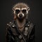 Realistic lifelike meerkat in punk rock rockstar leather outfits, surreal surrealism, Generative AI