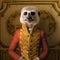 Realistic lifelike meerkat in renaissance regal medieval noble royal outfits. 18th-century historical. Generative AI