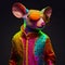 Realistic lifelike mouse in disco neon glitter bright outfits, surreal surrealism, Generative AI