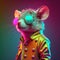 Realistic lifelike mouse in fluorescent electric highlighters ultra-bright neon outfits. 80s Era comeback. Generative AI