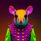 Realistic lifelike mouse in fluorescent electric highlighters ultra-bright neon outfits, commercial, editorial. Generative AI