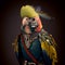 Realistic lifelike parrot bird in punk rock rockstar leather outfits, surreal surrealism. generative ai