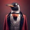 Realistic lifelike penguin bird in dapper high end luxury formal suit and shirt, commercial, editorial advertisement