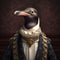 Realistic lifelike Penguin bird in renaissance regal medieval noble royal outfits