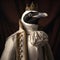 Realistic lifelike Penguin bird in renaissance regal medieval noble royal outfits