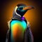 Realistic lifelike penguin in fluorescent electric highlighters ultra-bright neon outfits, commercial