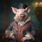 Realistic lifelike pig in renaissance regal medieval noble royal outfits. 18th-century historical. Generative AI