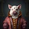 Realistic lifelike pig in renaissance regal medieval noble royal outfits, commercial, editorial advertisement