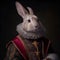 Realistic lifelike rabbit bunny in renaissance regal medieval noble royal outfits, commercial, editorial advertisement