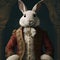 Realistic lifelike rabbit hare bunny in renaissance regal medieval noble royal outfits, historical. Generative AI
