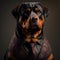 Realistic lifelike Rottweiler dog puppy in dapper high end luxury formal suit and shirt