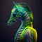 Realistic lifelike seahorse in fluorescent electric highlighters ultra-bright neon outfits, commercial