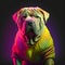 Realistic lifelike Shar-pei dog puppy in fluorescent electric highlighters ultra-bright neon outfits