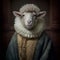 Realistic lifelike sheep lamb in renaissance regal medieval noble royal outfits. 18th-century historical. generative ai