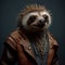 Realistic lifelike sloth in punk rock rockstar leather outfits, surreal surrealism, Generative AI