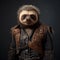 Realistic lifelike sloth in punk rock rockstar leather outfits, surreal surrealism. Generative AI