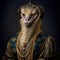 Realistic lifelike snake in renaissance regal medieval noble royal outfits. 18th-century historical. generative ai