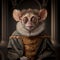 Realistic lifelike tarsier in renaissance regal medieval noble royal outfits. 18th-century historical. Generative AI