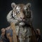 Realistic lifelike tiger in renaissance regal medieval noble royal outfits. 18th-century historical. Generative AI