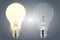Realistic light bulb. Glowing yellow and white incandescent filament lamps, electricity on and of template. Vector 3D light bulbs