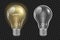 Realistic light bulb on transparent. Glowing and turned off electric filament lamps. Template creativity idea business