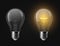 Realistic light bulb. Turned off and glowing isolated lamps. Creative idea and innovation lightbulb vector 3d business