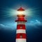 Realistic lighthouse in the night sky background. Vector illustration